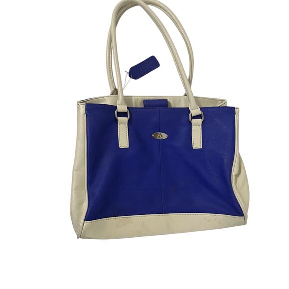 Aurielle Handbag Two Tones Cobalt Blue Center Section with Cream or Off-White Si - Picture 6 of 7
